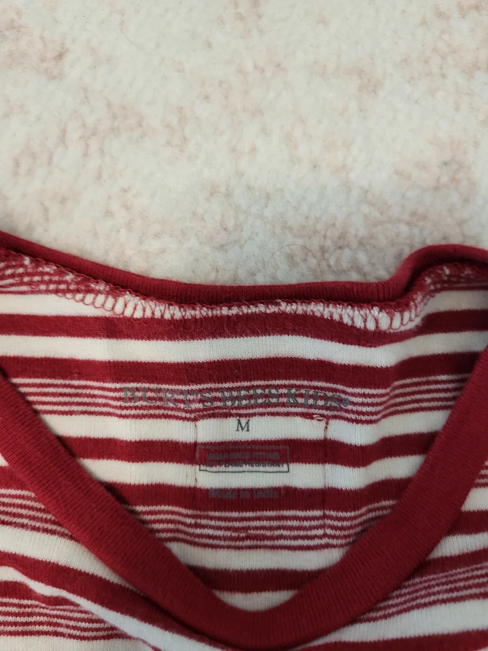 Burt's Bees Maroon and White Striped Long Sleeve Pajama Set